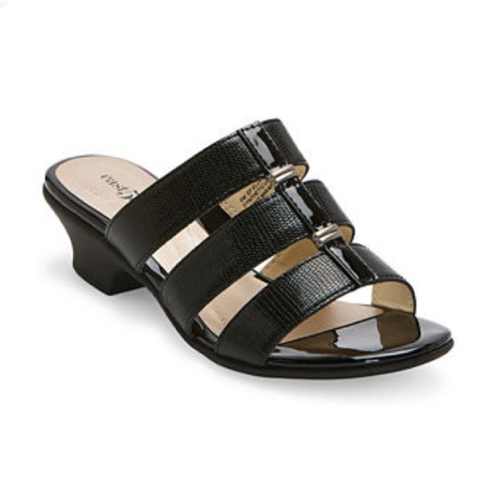 NIB East 5th Elden Heeled Sandals US 7M Black Comfy 1.5 Heel 3 Strap Versatile